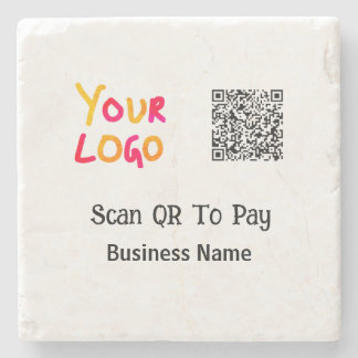 Eenvoudige minimale QR-code om logo bedrijfsnaam t Stenen Onderzetter