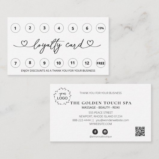 *~* Eenvoudige Minimale QR LOGO beloning Hartelijk Klantenkaartje (Voorkant / Achterkant)