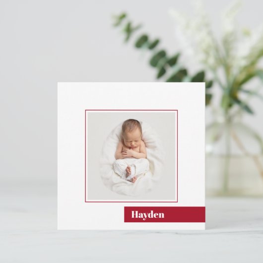 Eenvoudige minimale rode kerst foto geboorte aankondiging (Staand voorkant)