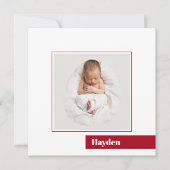 Eenvoudige minimale rode kerst foto geboorte aankondiging (Voorkant)