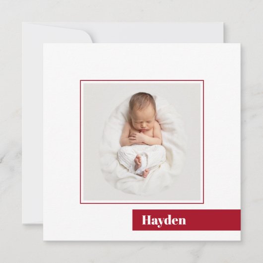 Eenvoudige minimale rode kerst foto geboorte aankondiging (Voorkant)