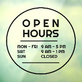 Eenvoudige minimale ronde openingstijden voor bedr raamsticker (Vel 3)