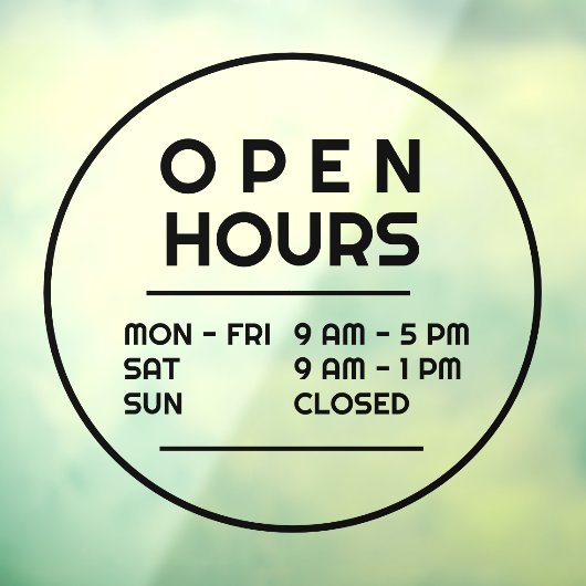 Eenvoudige minimale ronde openingstijden voor bedr raamsticker (Vel 3)