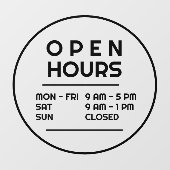 Eenvoudige Minimale Ronde Zakelijke Openingsuren Raamsticker (Vel)