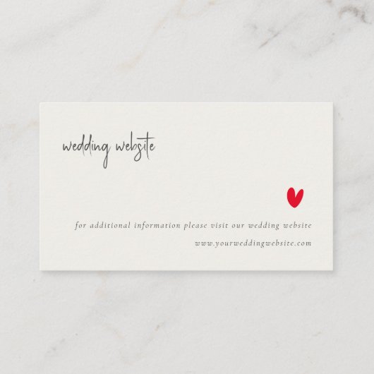 Eenvoudige minimale Rood-Heart-bruiloft website Informatiekaartje (Achterkant)