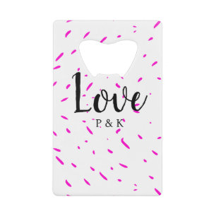 Eenvoudige minimale roze abstracte liefdesachtergr creditkaart flessenopener
