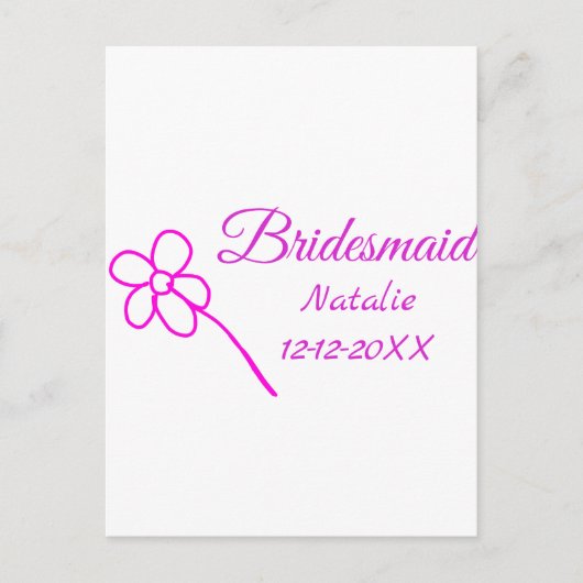 Eenvoudige minimale roze bridesmaïde voeg jaarteks briefkaart (Voorkant)