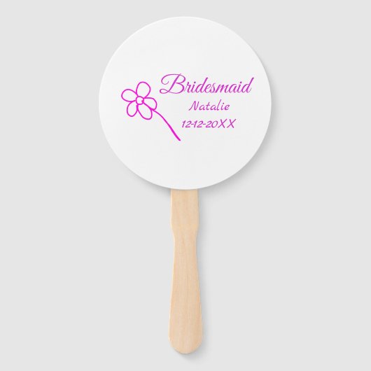 Eenvoudige minimale roze bridesmaïde voeg jaarteks handwaaier (Voorkant)