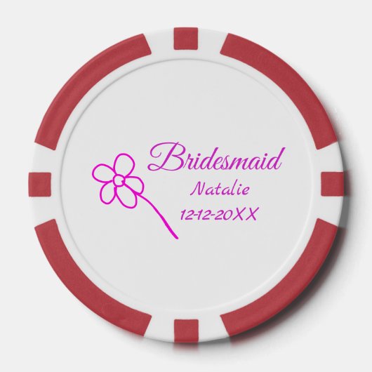 Eenvoudige minimale roze bridesmaïde voeg jaarteks poker chips (Voorkant)