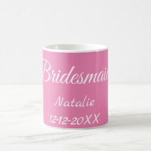 Eenvoudige minimale roze bruidsmeisje voeg naam ja koffiemok