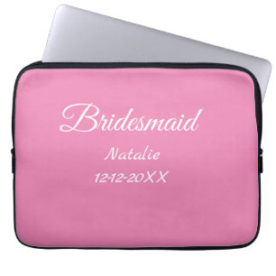 Eenvoudige minimale roze bruidsmeisje voeg naam ja laptop sleeve