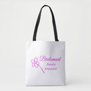 Eenvoudige minimale roze bruidsmeisje voeg naam ja tote bag