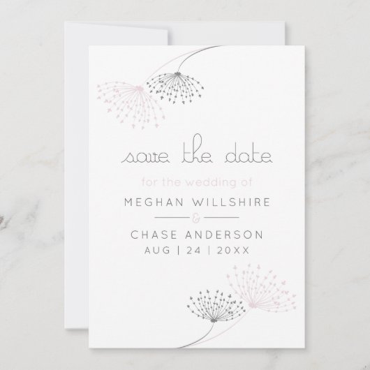 Eenvoudige minimale roze en houtskool bloemen kaart (Voorkant)