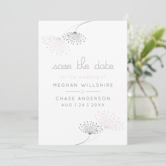 Eenvoudige minimale roze en houtskool bloemen kaart (Staand voorkant)