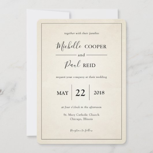 Eenvoudige minimale rustieke bruiloft uitnodiging (Voorkant)