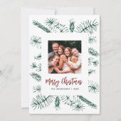 Eenvoudige minimale rustieke dennenfamilie foto Ke Feestdagenkaart (Voorkant)