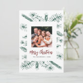 Eenvoudige minimale rustieke dennenfamilie foto Ke Feestdagenkaart (Staand voorkant)