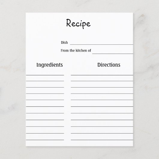 eenvoudige minimale script bruidsfeest recept kaar (Voorkant)