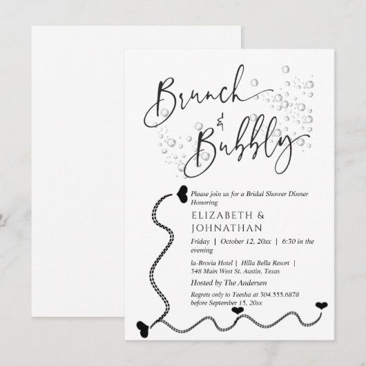 Eenvoudige minimale script brunch en bubbel uitnod kaart (Voorkant / Achterkant)