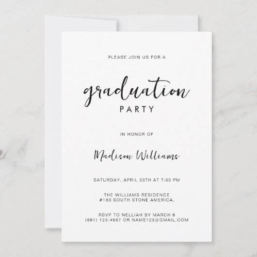 Eenvoudige minimale Script Graduation Party Kaart (Achterkant)