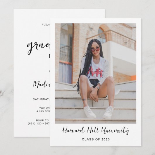 Eenvoudige minimale Script Graduation Party Kaart (Voorkant / Achterkant)