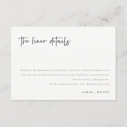 Eenvoudige minimale scriptkalligrafie-bruiloft - G Informatiekaartje (Voorkant)