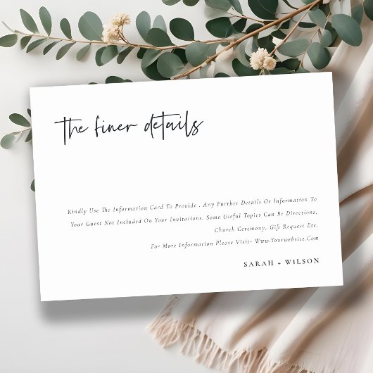 Eenvoudige minimale scriptkalligrafie-bruiloft - G Informatiekaartje