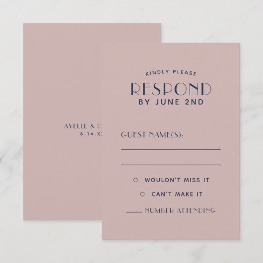 Eenvoudige, minimale sepia Roos bruiloft RSVP-Kaar RSVP Kaartje (Voorkant / Achterkant)