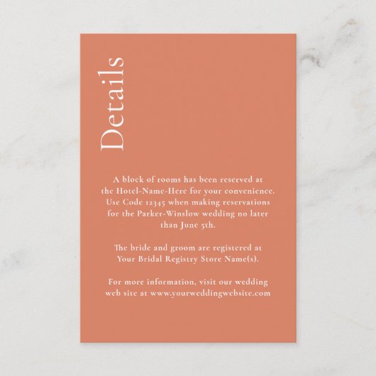 Eenvoudige minimale Sinaasappel Citrus bruiloft De Informatiekaartje (Voorkant)