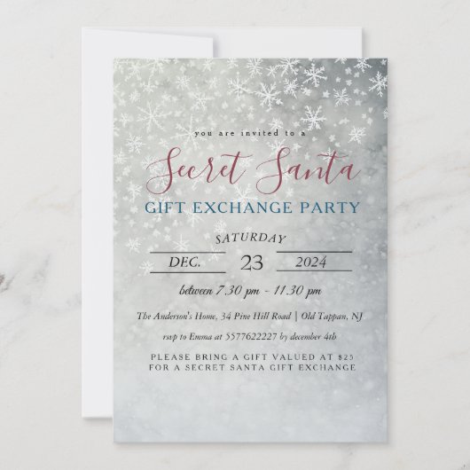 Eenvoudige minimale sneeuwvlokken Secret Santa Par Kaart (Voorkant)