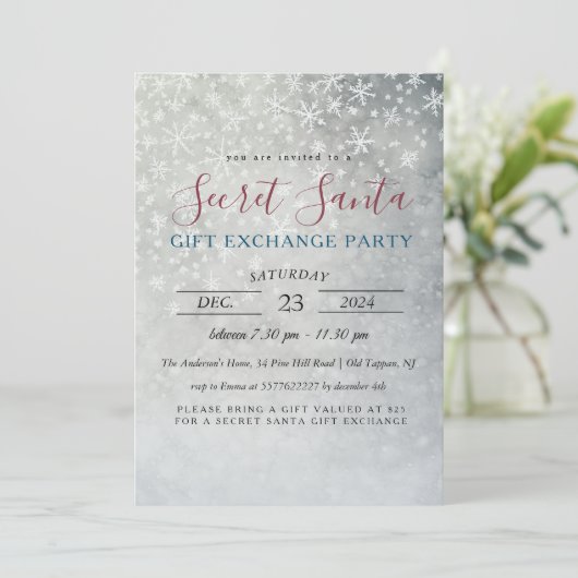 Eenvoudige minimale sneeuwvlokken Secret Santa Par Kaart (Staand voorkant)