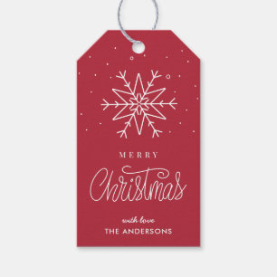 Eenvoudige minimale Snowflake Red Gift-Labels Cadeaulabel