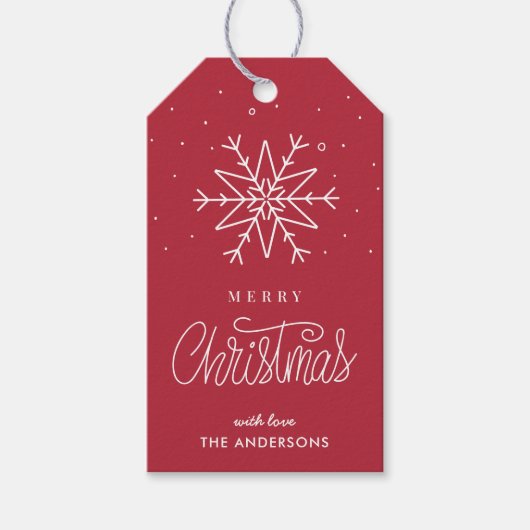 Eenvoudige minimale Snowflake Red Gift-Labels Cadeaulabel (Voorkant)