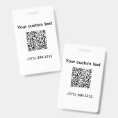 Eenvoudige minimale toevoeging barcode telefoonnum badge (Voor- en achterkant)