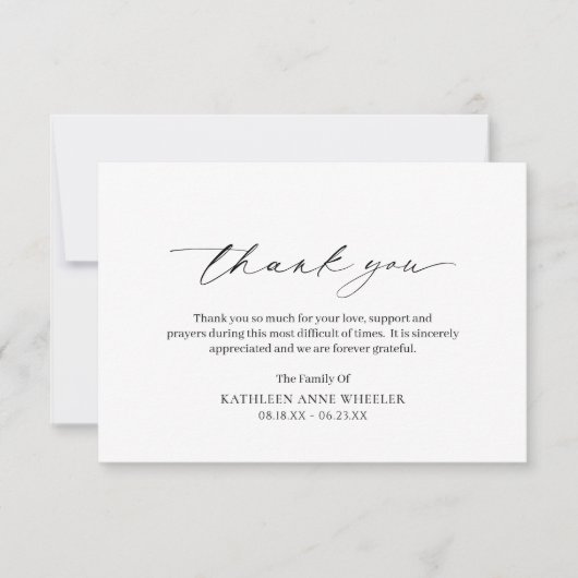 Eenvoudige minimale traditionele klassieke begrafe bedankkaart (Voorkant)