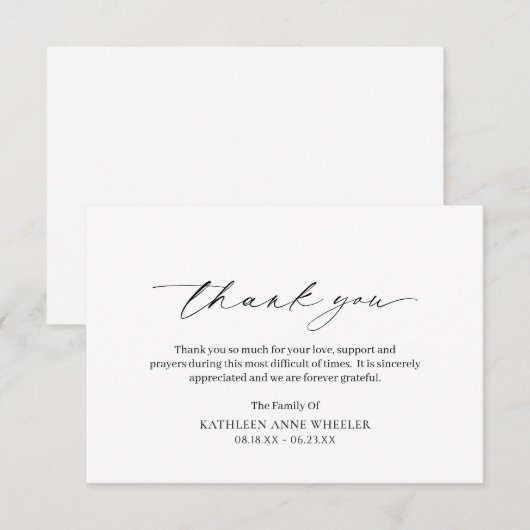 Eenvoudige minimale traditionele klassieke begrafe bedankkaart (Voorkant / Achterkant)