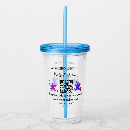 Eenvoudige minimale trouwwebsite Q R code voeg naa Acryl Drinkbeker (Voorkant)