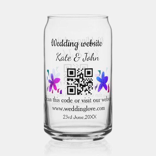 Eenvoudige minimale trouwwebsite Q R code voeg naa Blikvorm Glas (Voorkant)