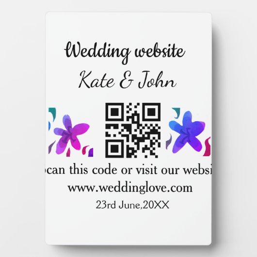 Eenvoudige minimale trouwwebsite Q R-code voeg naa Fotoplaat (voorkant)