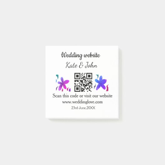 Eenvoudige minimale trouwwebsite Q R code voeg naa Post-it® Notes (Voorkant)