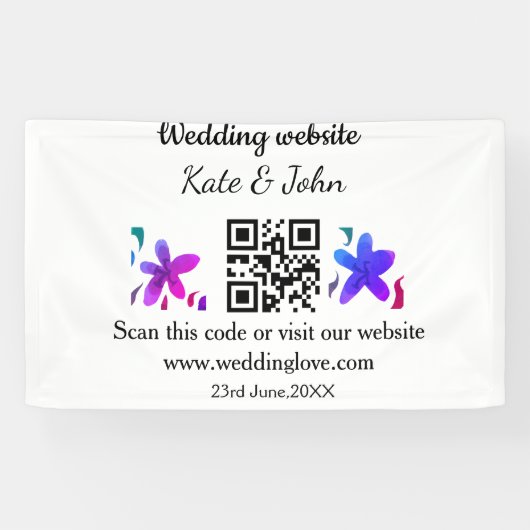 Eenvoudige minimale trouwwebsite Q R code voeg naa Spandoek (Horizontaal)