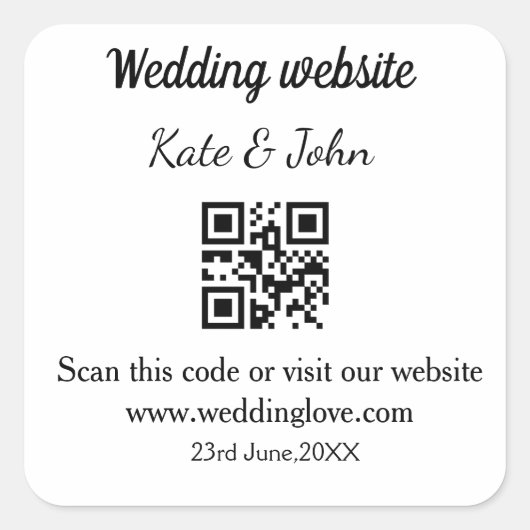 Eenvoudige minimale trouwwebsite Q R code voeg naa Vierkante Sticker (Voorkant)