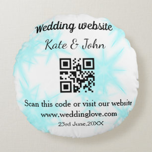 Eenvoudige minimale trouwwebsite QR-code voeg naam Rond Kussen