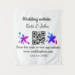 Eenvoudige minimale trouwwebsite QR-code voeg naam Wandkleed