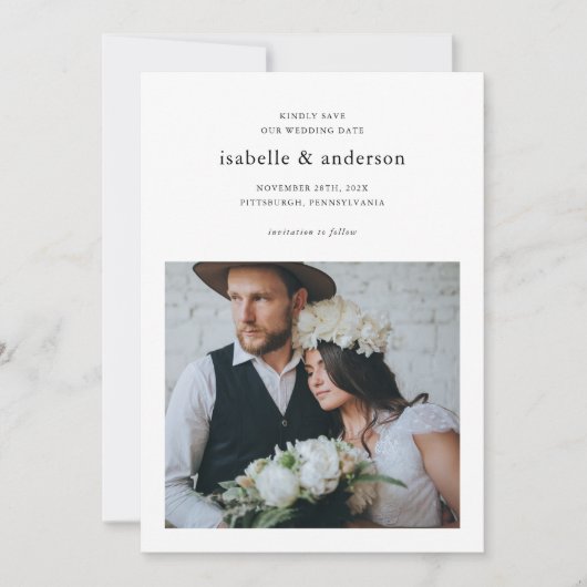 Eenvoudige Minimale Twee Foto Trouwfoto Save The Date (Voorkant)
