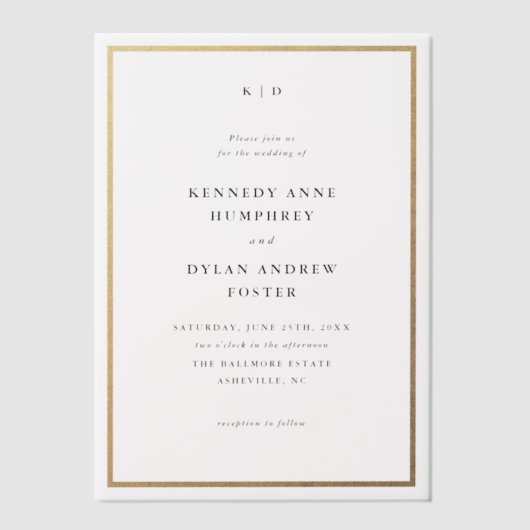 Eenvoudige minimale typografie Monogram bruiloft o Vellum Uitnodigingen (Voorkant)