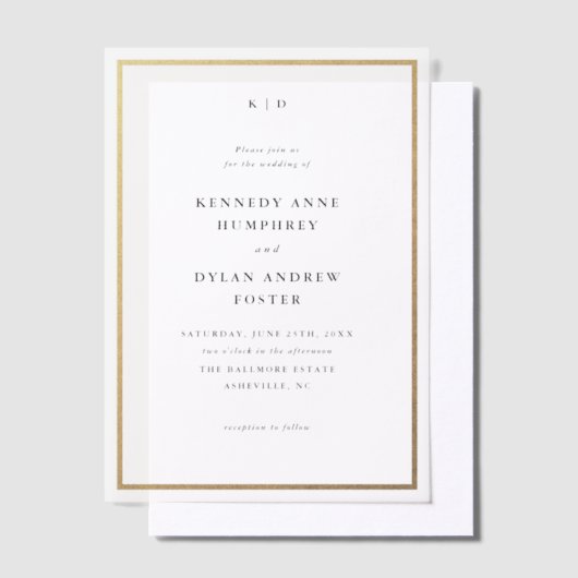 Eenvoudige minimale typografie Monogram bruiloft o Vellum Uitnodigingen (Offset)