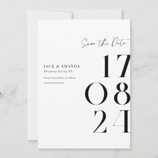 Eenvoudige minimale typografie Trouwen opslaan van Save The Date (Voorkant)