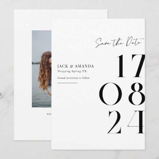 Eenvoudige minimale typografie Trouwen opslaan van Save The Date (Voorkant / Achterkant)