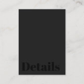 Eenvoudige minimale typografie zwarte bruiloft informatiekaartje (Achterkant)